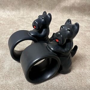 Set 2 Dept 56 Black Scottie Dog Scottish Terrier red ribbon Napkin Rings Japan